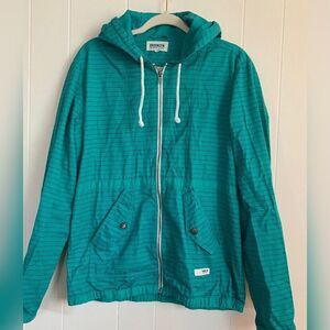 Brooklyn Industries Jacket Women’s Medium Green Striped Cotton Full Zip Hood